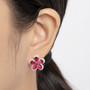 Flower 925 Sterling Silver Pink Pear Created Sapphire Stud Earrings