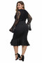 Lace Bodice Bell Sleeve Ruffled Hem Plus Size Dress
