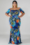 Off-the-shoulder Floral Print Plus Size Maxi Dress