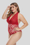 Plus Size Deep V Neck Floral Lace Lined Bodysuit