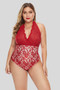 Plus Size Deep V Neck Floral Lace Lined Bodysuit