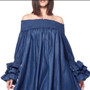 Ruffles Sleeve Long Denim Dress