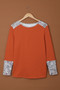 Orange Leopard Splicing Button Long Sleeves Top