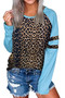 Sky Blue Raglan Sleeve Leopard Blouse