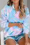 Sky Blue Cotton Tie-dye Mock Neck Zip Sweatshirt