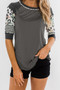 Gray Printed Raglan Sleeve Top