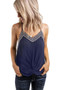 Blue V Neck Strappy Embroidery Tank Top