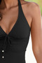 Black Halter V Neck Ruched Tankini Set