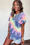 Purple Tie-dye Print Ruffled Short Sleeves T-shirt