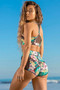 Green Floral Print Racerback Tank and Shorts Swimwear