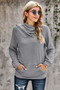 Gray Waffle Knit Hooded Top with Asymmetrical Button Detail