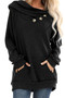 Black Waffle Knit Hooded Top with Asymmetrical Button Detail