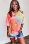 Tie Dye Print Cold Shoulder Casual T-shirt