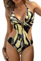 Yellow Printed Halter Hollow Out Monokini