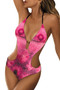 Rose Printed Halter Hollow Out Monokini