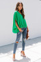 Green Draped Dolman Sleeves V Neck Blouse