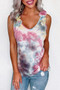 Pink Tie Dye Ruffled V-Neck Tank