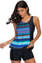 Asymmetric Striped Splice Tank Top Swimwear