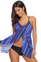 Purple Blue Striped Flyaway Drape Tankini Top