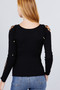 Long Sleeve W/strappy Detail Round Neck Rib Sweater Top