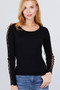 Long Sleeve W/strappy Detail Round Neck Rib Sweater Top