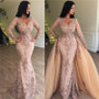 Sexy Mermaid V-neck Long Sleeves Appliqued Prom Dresses with Detachable Skirt P01074