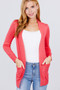 Long Sleeve Rib Banded Open Sweater Cardigan W/pockets