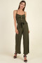 Waist Side Belt Rib Jumpsuit