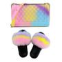 SIZE 6 - Fluffy Fur Slippers & Jelly Crossbody Bag Set