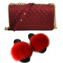 SIZE 6 - Fluffy Fur Slippers & Jelly Crossbody Bag Set