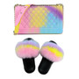 SIZE 7 - Fluffy Fur Slippers & Jelly Crossbody Bag Set