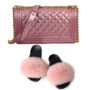 SIZE 7 - Fluffy Fur Slippers & Jelly Crossbody Bag Set