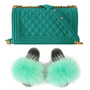 SIZE 7 - Fluffy Fur Slippers & Jelly Crossbody Bag Set