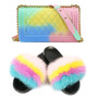 SIZE 7 - Fluffy Fur Slippers & Jelly Crossbody Bag Set