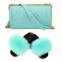 SIZE 7 - Fluffy Fur Slippers & Jelly Crossbody Bag Set