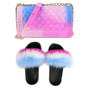 SIZE 8 - Fluffy Fur Slippers & Jelly Crossbody Bag Set