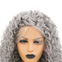 Kinky Curly Long Grey Synthetic Wig with Free Part