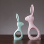 Nordic Pink Green Ceramic Deer Rabbit Figurines Home Decoration