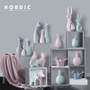Nordic Pink Green Ceramic Deer Rabbit Figurines Home Decoration
