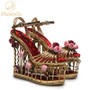 Phoentin gold flower sandals ankle strap buckle luxury