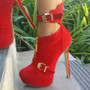 red cashmere leather, 14.5 cm high heel boots, ankle boots. SIZE:34-45