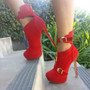 red cashmere leather, 14.5 cm high heel boots, ankle boots. SIZE:34-45