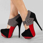 multi-color cashmere leather stitching,14.5 cm high-heeled shoes, round toe pumps.