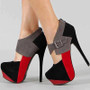 multi-color cashmere leather stitching,14.5 cm high-heeled shoes, round toe pumps.
