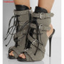 Buckle Strap Lace Up High Heel Short Sandals Boot Stiletto Heel Ladies Shoes