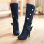 Denim Boots Buckle Strap Women High Boots