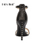 Women Sandals High Heels Summer Thin Heel PU Leather Rivet Peep Toe Sexy Party Shoes Sandalia Feminina 014C1845-45