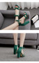 Peep Toe Shoes Female Square Heel Ladies Sandals Green, Black Size 35-40