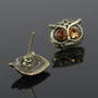 Small Crystal Vintage Bronze Owl Stud Earrings