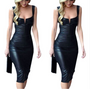 Women V-Neck Leather Dress